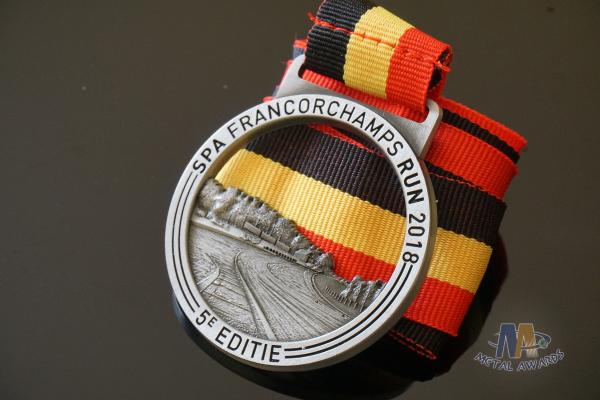 Running Racing Metal Award Medals Cut Out On Design With Strip Ribbon