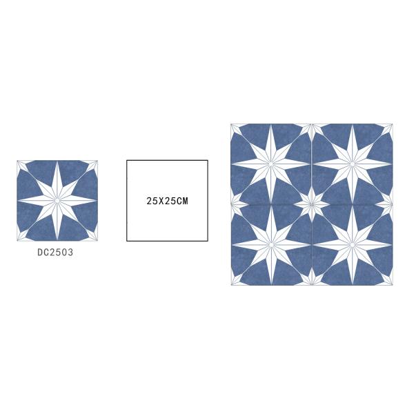Blue White Ceramic Rustic Tile 25x25cm Clay Floor Tile