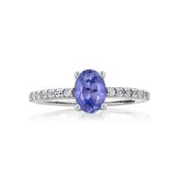 Anillo de plata creado blanco oval del zafiro 925 de Gem Stone King 1,05 Ct 7x5m m Tanzanite