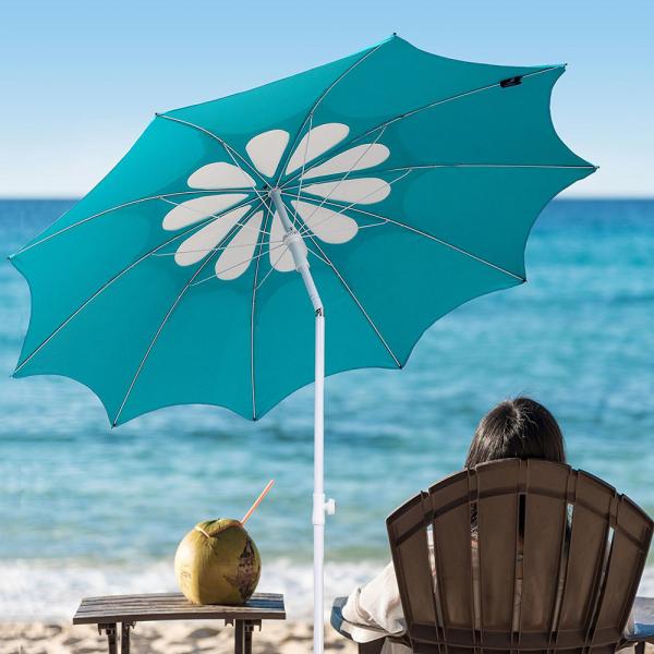 7ft 10 Ribs Windproof Beach Outdoor Patio Umbrella Steel Pole