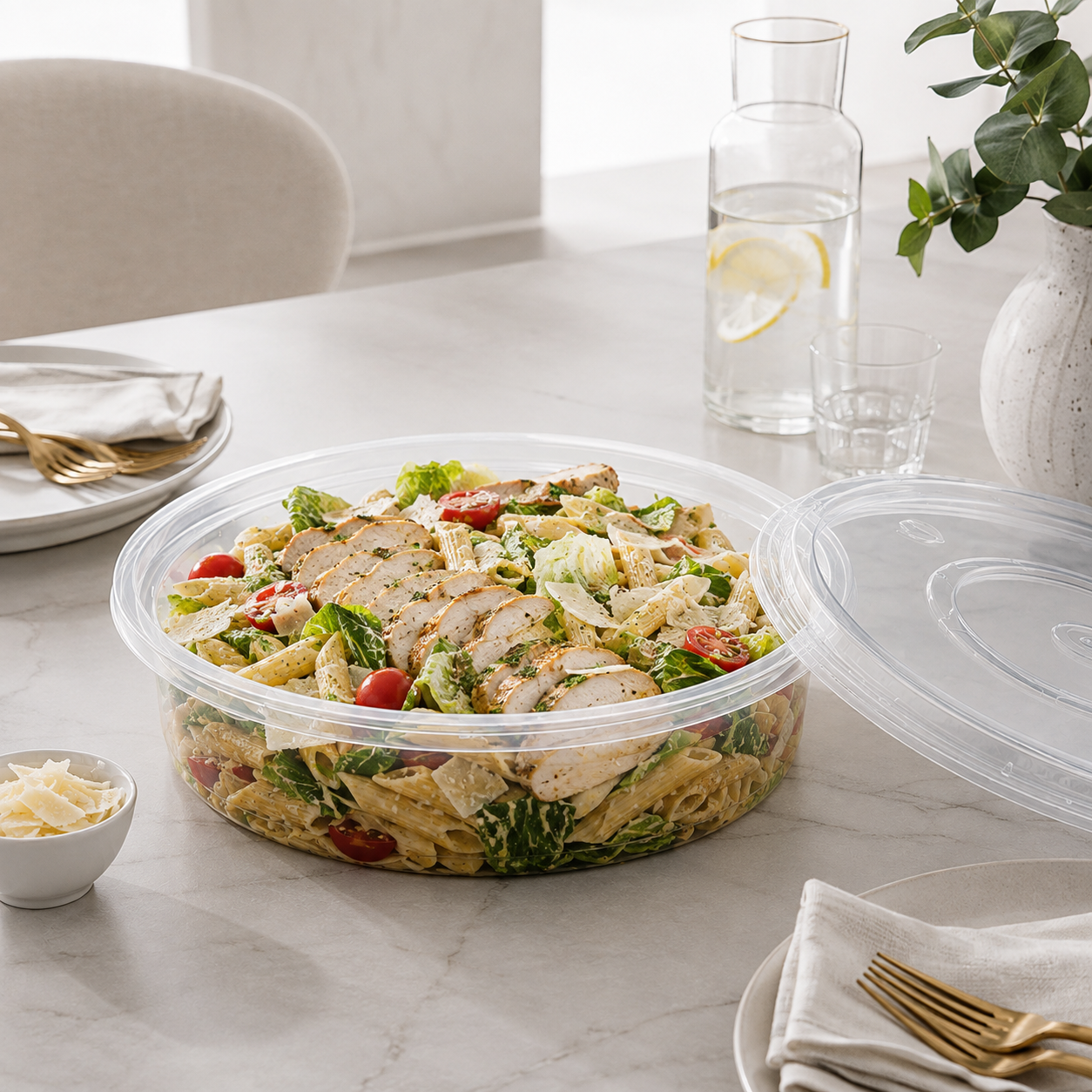 PP Party Platter Disposable Serving Bowl 3580ml Extra Wide with Clear Fitted Lid