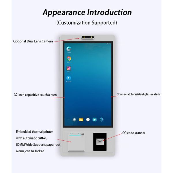 OEM Factory 23.6 Inches Windows Wall Mounted Smart Ordering Kiosk Customization Kiosk with POS Space