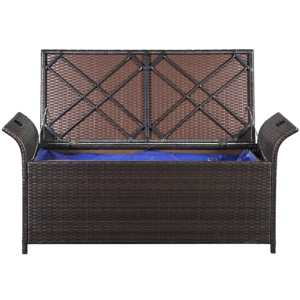 Wholesale Price High Quality Steel Frame  Rattan Storage Bench Outdoor Furniture Storage Box With Eye Rings 2 Sides Garden Bench