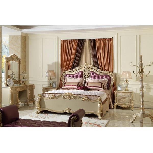 Luxury Classic Bedroom Furniture Bed sets Golden painting Wood and high end of fabric Headboard factory direct Price