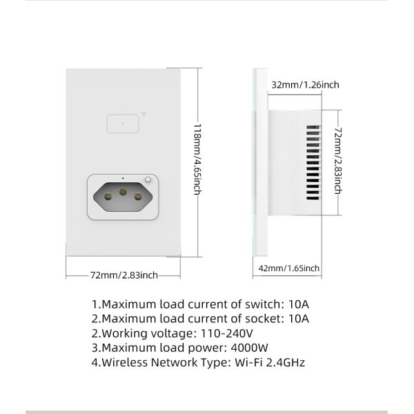 1000W WiFi Smart Wiring Devices Bivolt Switch Socket Combo Power Monitor Brazil