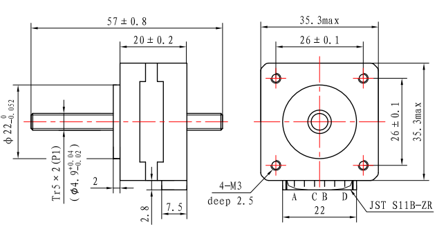 мотор NEMA 14 0.12kg Tr5*2 Stepper с мотором винта руководства Stepper не плененным