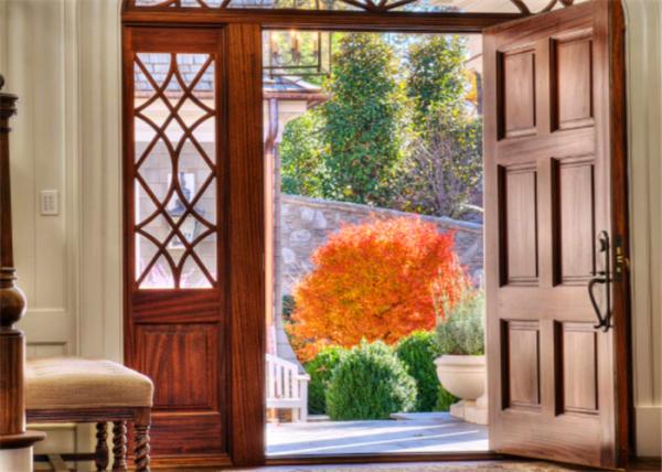 Double Main Oak Solid Wood Doors Red Color Painting Surface For Villa Entry