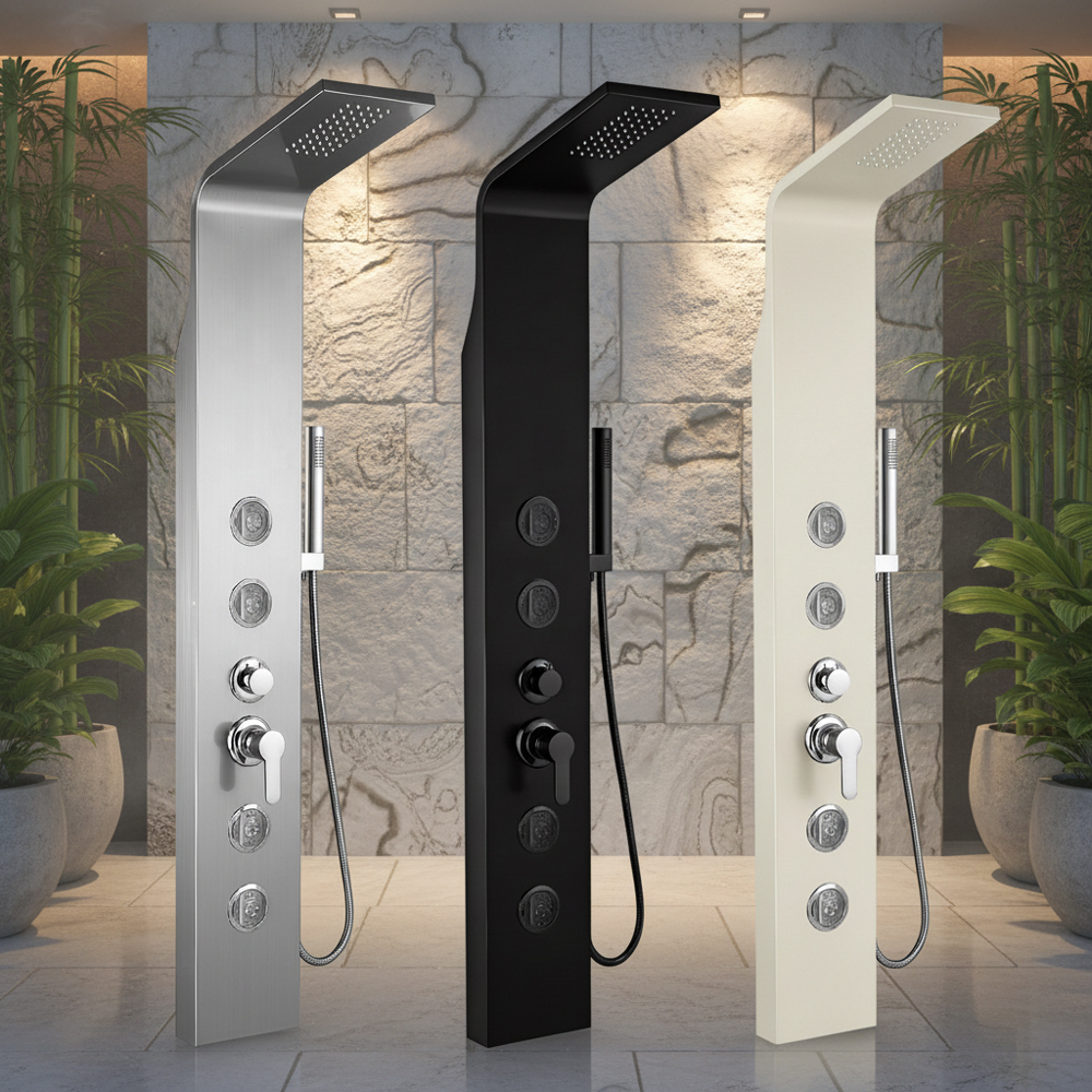 Modern Stainless Steel Bathroom Shower Set 304 Rainfall Showerhead Handheld Spray Brushed Surface Floor Stand Bathroom Sinks