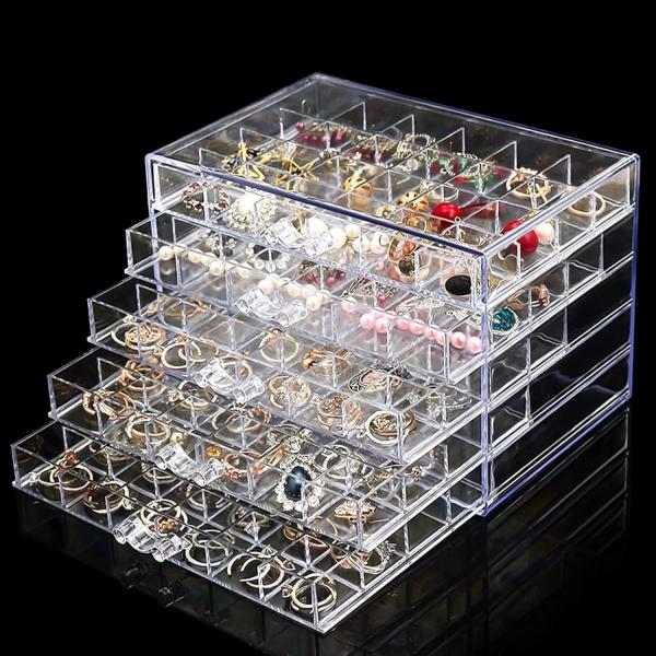 Clear Jewelry Organizer, Durable Jewelry Box With 5 Drawers, Jewelry Organizer Box, Earring Jewelry Organizer