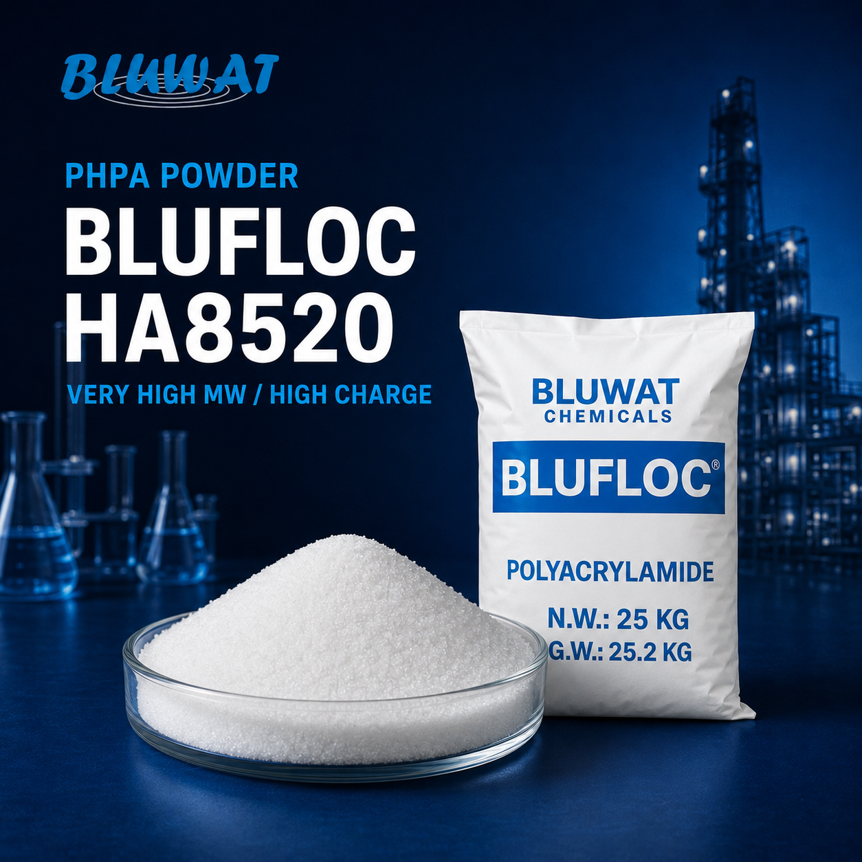 BLUFLOC HA8520 PHPA Powder - Very High Molecular Weight, High Charge