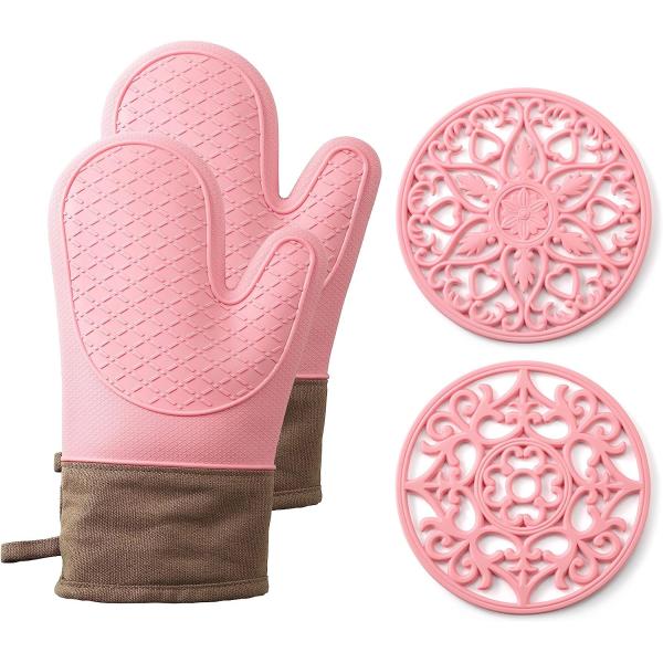 Gants de four à barbecue réutilisables épaissis en silicone polyvalent sans