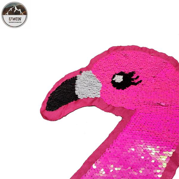 Fashion Large Reverse Sequin Patch Pink Bird Double Sided 3D Customized Color