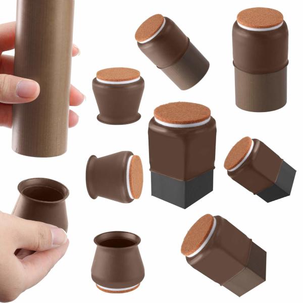 Protectores de piernas de sillas de silicona para suelos Muebles Protectores de piernas con feltro Negro almohadilla para piernas de mesa Marrón