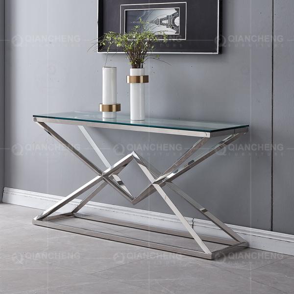 Tabela de console francesa de aço inoxidável clara do estilo da tabela de console do vidro 151x40x75.5cm