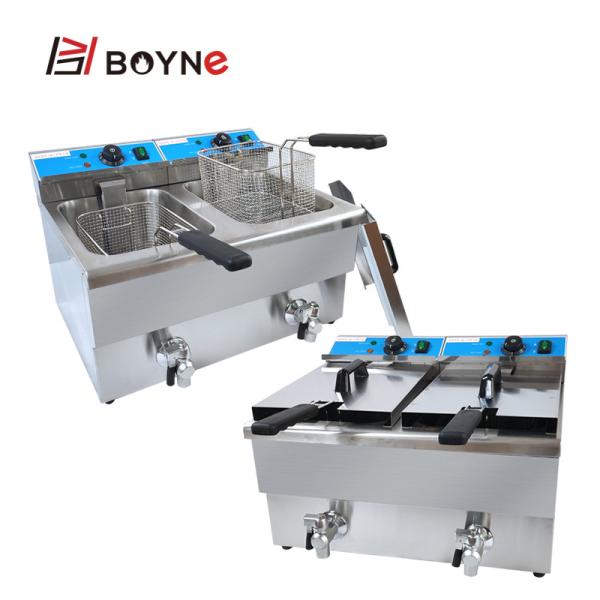 Counter Top Commercial Kitchen Cooking Equipment Double Tank 12L Deep Fryer With Oil Filter