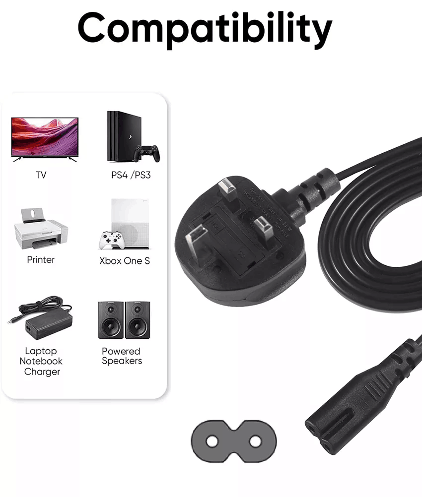Кабель питания UK Plug to IEC C7, 1.5 м, чистая медь, черный