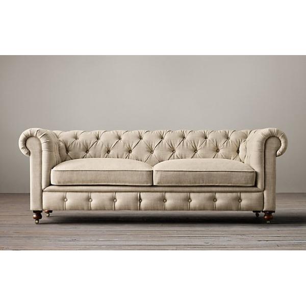 Button tufted french living room sofa event linen fabric wing sofa long back upholstered sofa with armrest