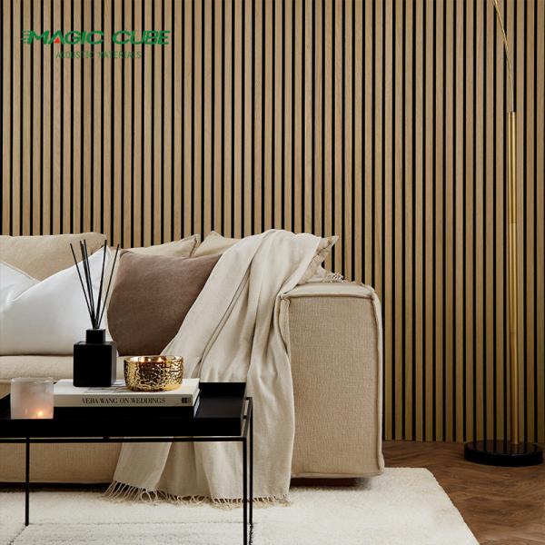 Natural Oiled Oak Veneer Acoustic Slat Wall Panel With Polyester Fiber Base