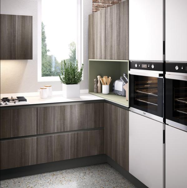 Melamine Finish Modern Modular Kitchen Cabinet L Shape Design