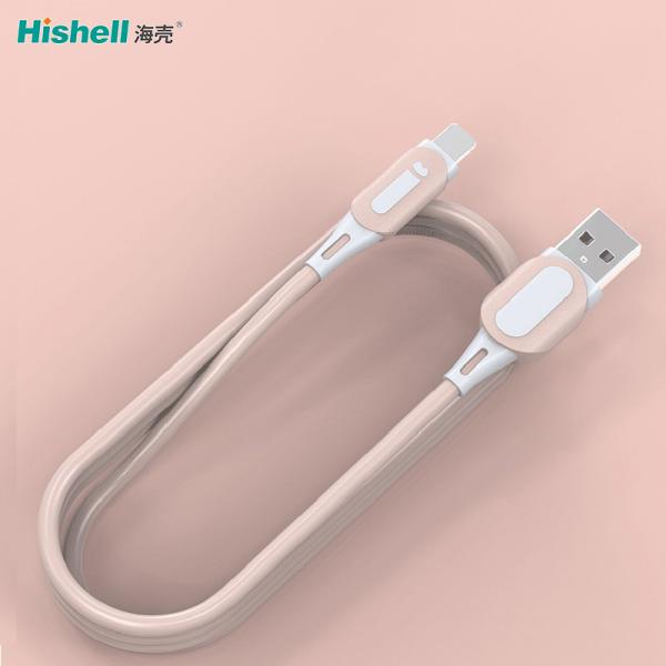 Fio líquido do carregador do telefone celular do silicone, tipo de cabo de carregamento rápido C de 2.1A USB