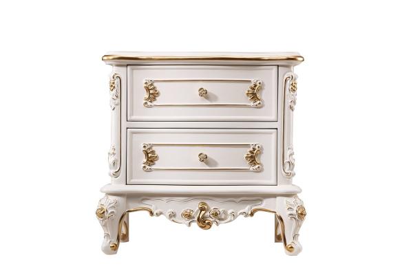 Luxury Bed Sets Classic desgn of White painting Wooden Furniture withe Leather upholstered Headboards of Villa interior