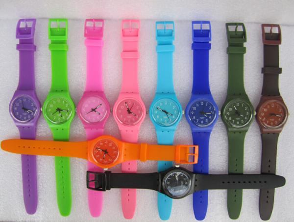 10 Candy Colors Jelly Band Silicone Swatch Style Watch With Plastic Case , Quality Japan Movement PC21S