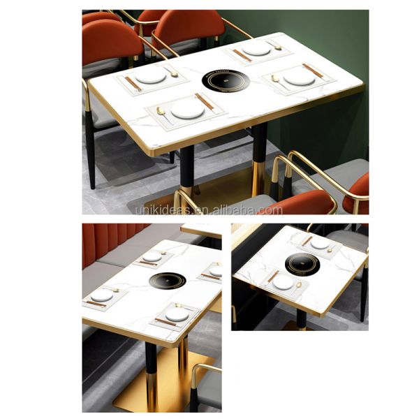 Commercial Restaurant Booth Table and Chair Set Modern Marble Top Dining Table Banquette Seating for Cafe Bar Dining Space