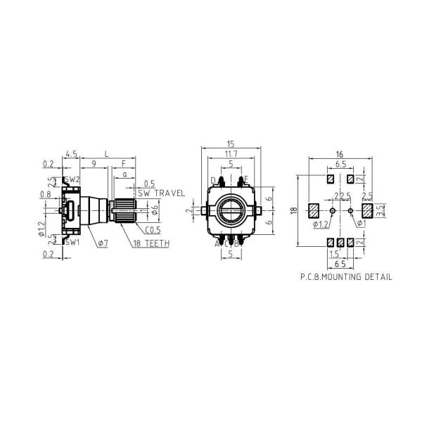 11mm Soundwell Reset Switch Encoder RS11 Metal Shaft Rotary Self-Reset Switch