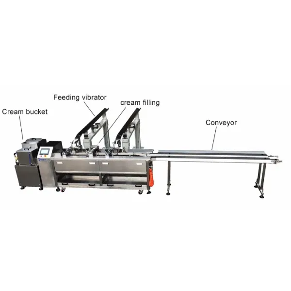 One Flavor Fruit Jam Filling Machine Single Lane Biscuit Cream Sandwiching Machine With Conveyor