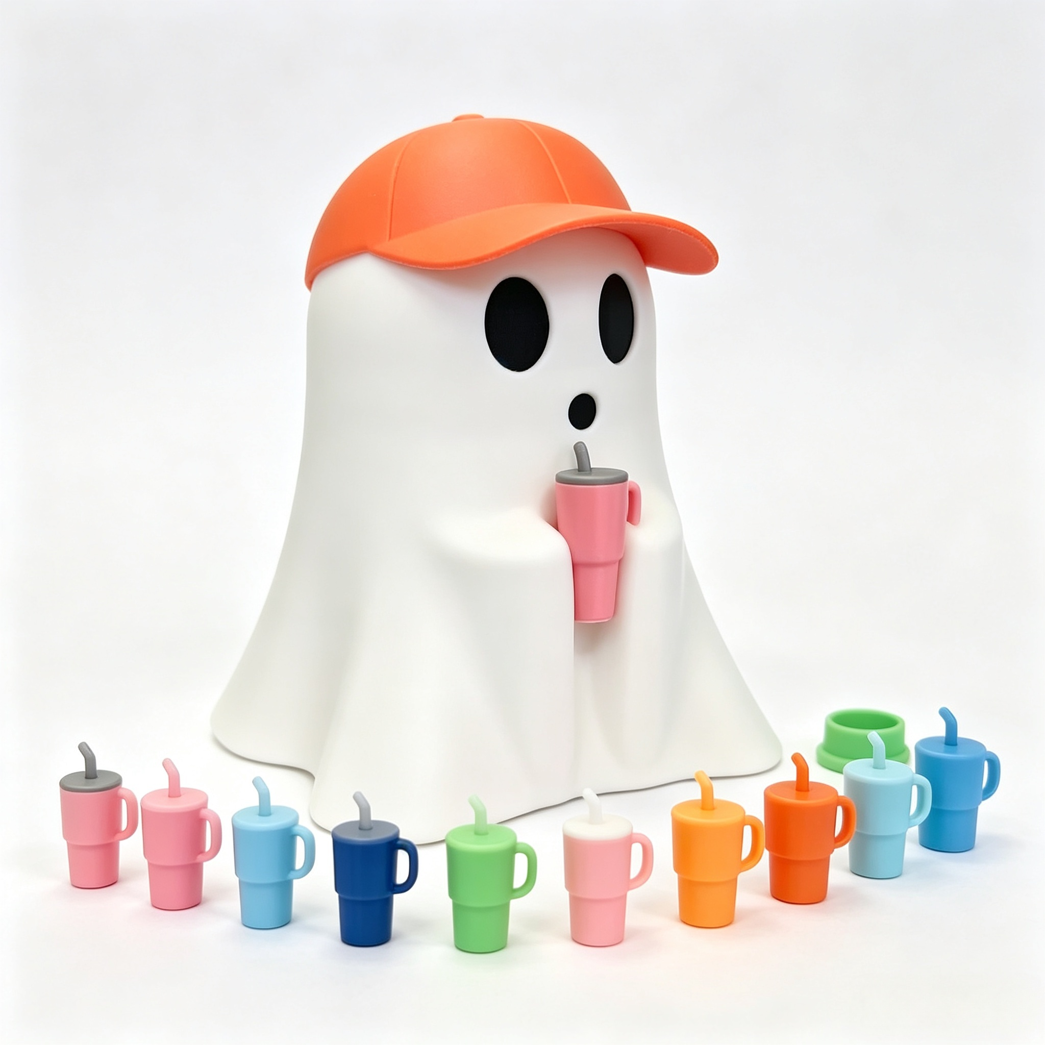 Ghost With Drink Cup Figurine, 3D Printed Holiday Decoration Halloween Desk Ornament