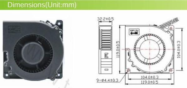 24 V Motor 4.68 Inch Dc Blower Fan , High Speed Exhaust Blower Air Cooling
