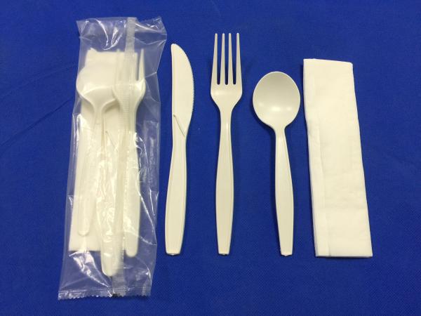 Kraft Paper Box Packaging Sustainable Cpla Cornstarch Plastic Cutlery Set with Napkin