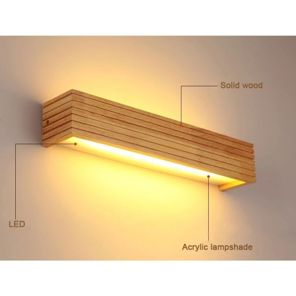 Bathroom Mirror Indoor Lighting Linear Solid Wood LED Wall Lamps (WH-VR-134)