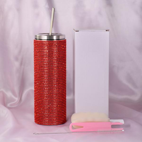 Personalized 20 Oz Plastic Water Bottle Bling Rhinestone Tumbler Water Bottle With Handle And Straw Screw Lids Double Wall Insulation