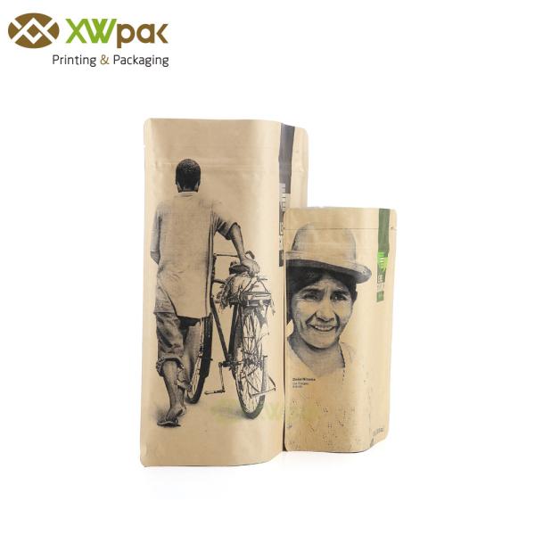 Recyclable Kraft Paper Custom Printed Paper Bags Biodegradable For Snack Coffee Green Tea