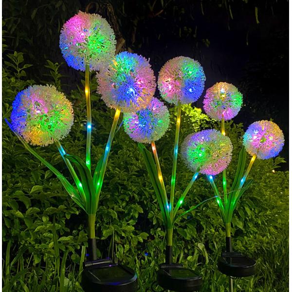 Ground Plug Triple Dandelion Solar Lawn Light for Outdoor Garden Landscape Ambient Patio