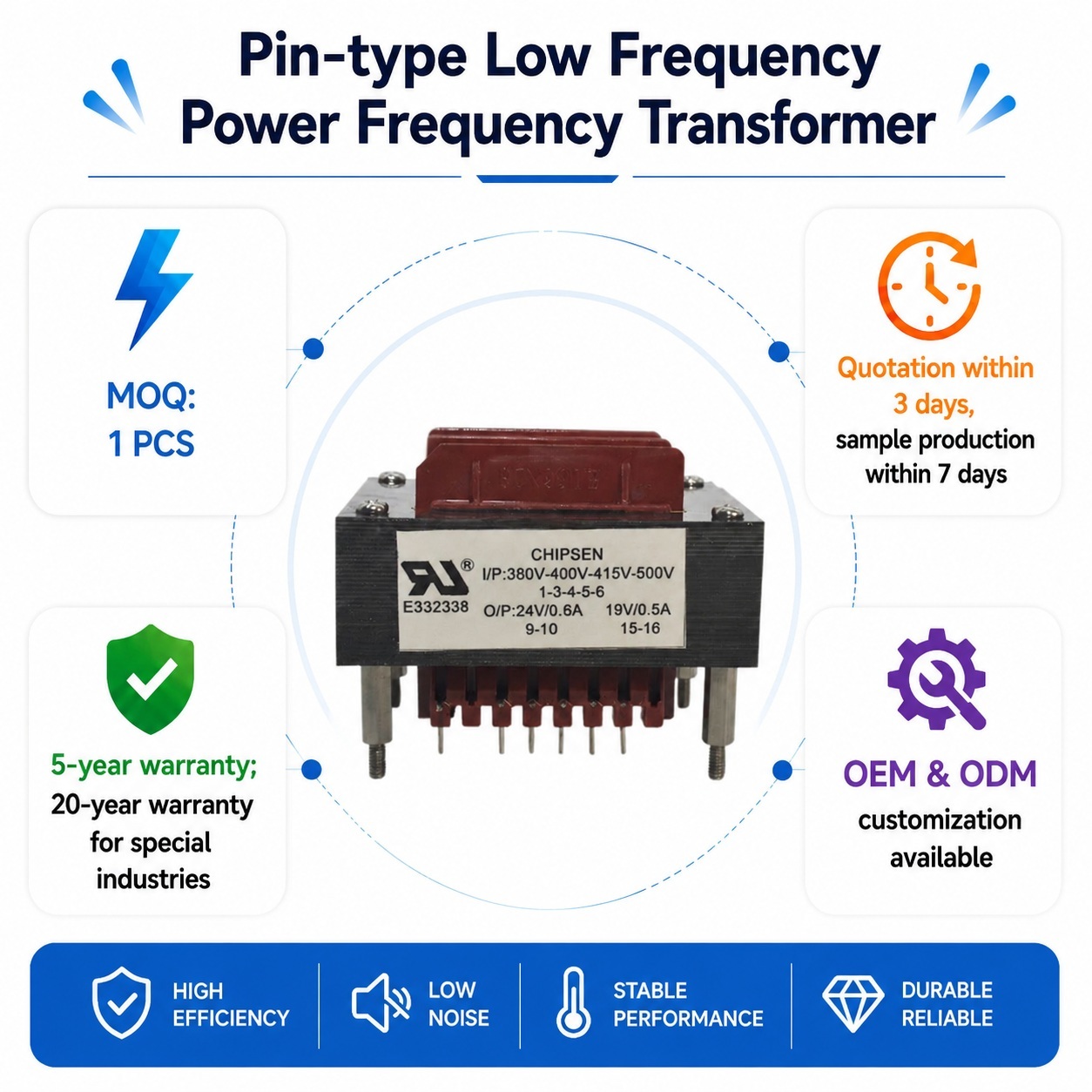 EI60 Low Frequency Multi Tap Control Transformer Vertical PCB Mount