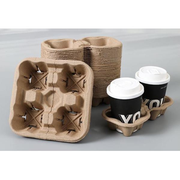 Hot Drink Cup Carrier Customized Request Biodegradable Brown Craft Paper Cup Holder Tray
