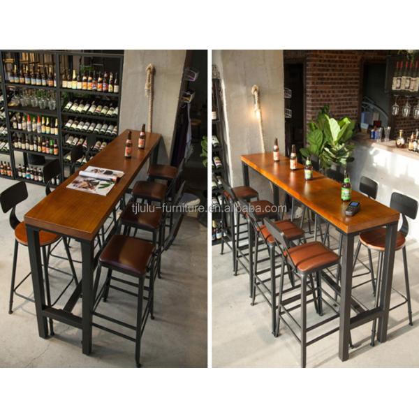 Home Bar Rustic Metal Frame Dining Tables High Rectangular Wood Kitchen Bar Table Stool