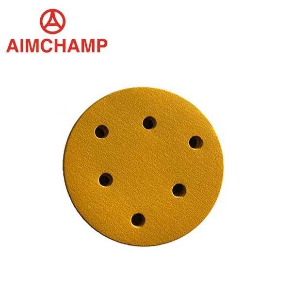 Yellow Aluminum Oxide Hook And Loop Sandpaper 5 Inch 125mm 8 Holes
