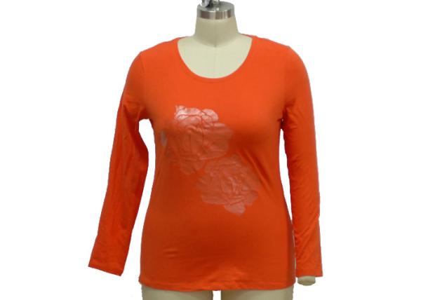Orange Color Womens Plain Long Sleeve T Shirts , Womens Leisure Wear For Spring