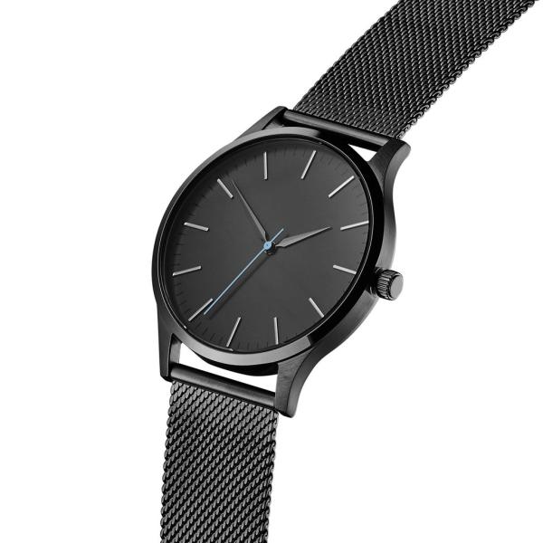 Black Mesh Mens Stainless Steel Watches Sapphire Crystal Glass Watch