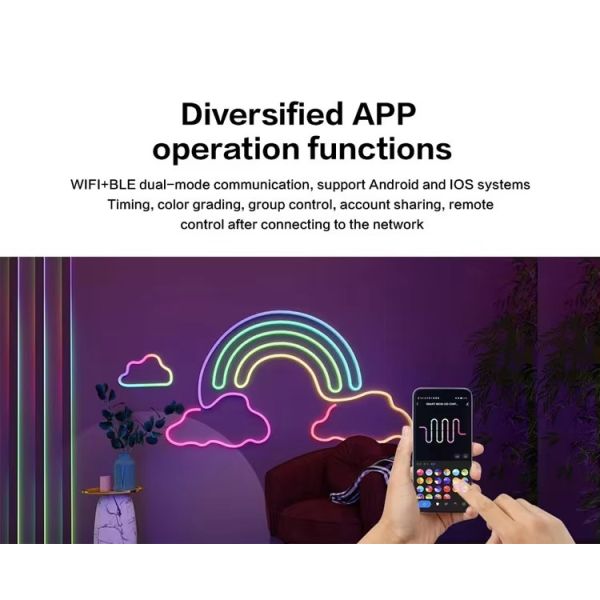 Custom 16.4FT LED Neon Flex Light Flex Music Sync RGB App Control Wi-Fi For Gaming Room
