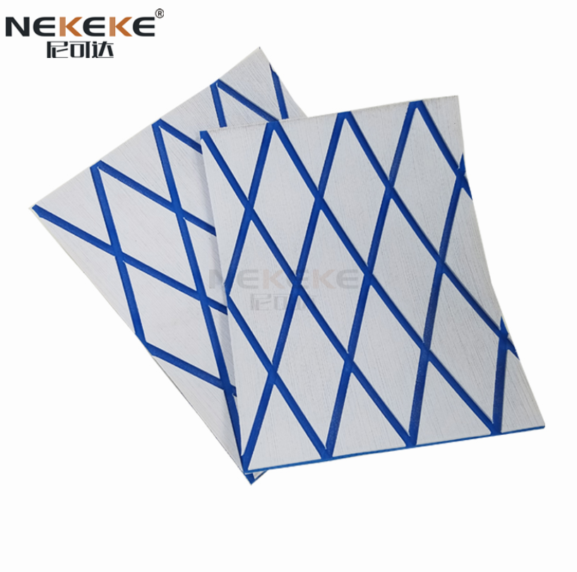 Self Adhesive EVA Deck Sheet Light Grey Blue Embossed Diamond Anti Slip Waterproof Foam Mat