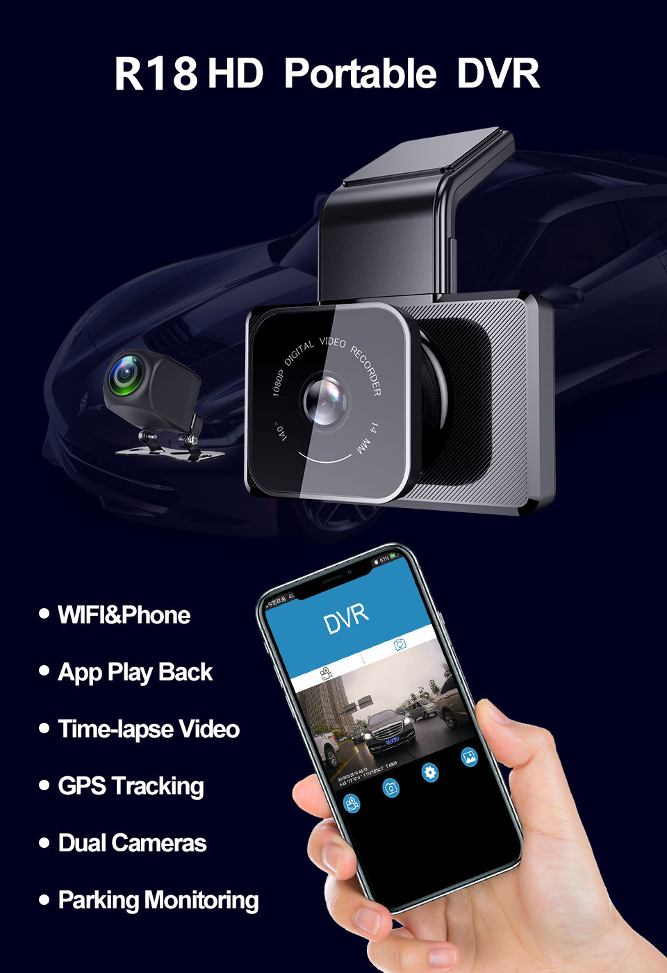 WIFI GPS Logger 4K Автомобильный приборный щиток Dash Cam 3inch