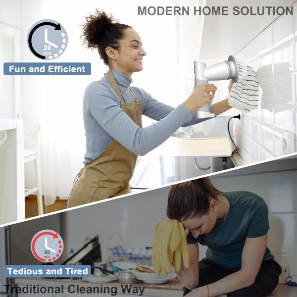 Multifunctional Hand Free 9 In 1 Electric Washing Cleaning Brush With USB Charging