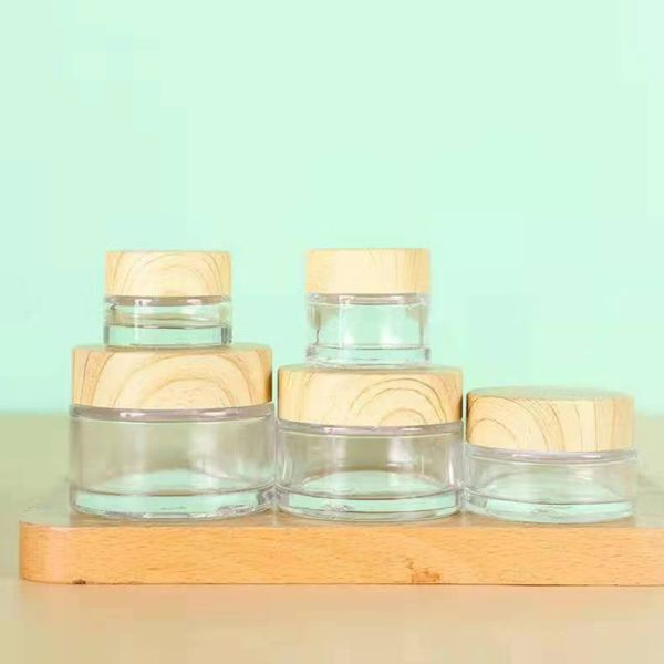 5g 10g 15g 30g 50g Empty Frosted Glass Cream Jars Cosmetic Natural Wood