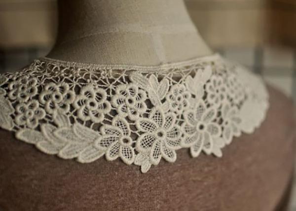 Cotton Bridal Neckline Lace Collar Applique , Floral Embroidery Lace Collar