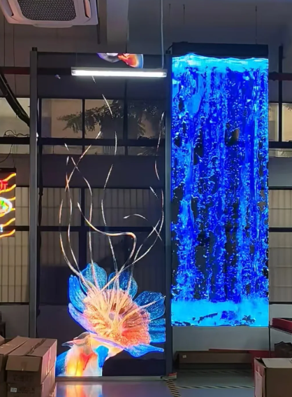 Energy-saving，Light-weight Longda Signage Transparent Glass Led Screen Wall 281 Trillion 1R1G1B