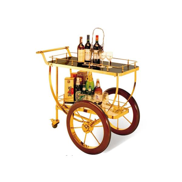 Зеркало тележки сервировки вина оборудований гостиничного сервиса большого колеса - прокатанное огнеупорное финиша золота